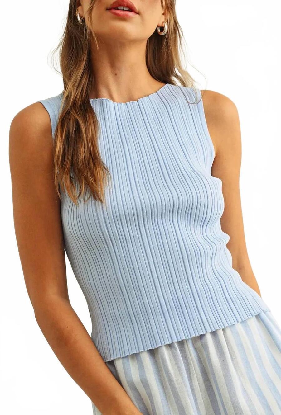 NEW MIOU MUSE ribbed knit sweater tank top in light blue